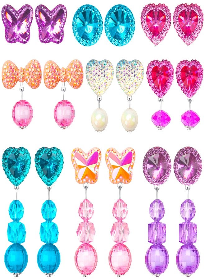 ERDOGLY 9 Pairs Girls Clip on Earrings, Kids Clip on Earrings for Girls, Cute Toddler Earring Dress up Party Favor, Dangle Stick on Earring for Little Girl Princess Play Jewelry Set - Image 1